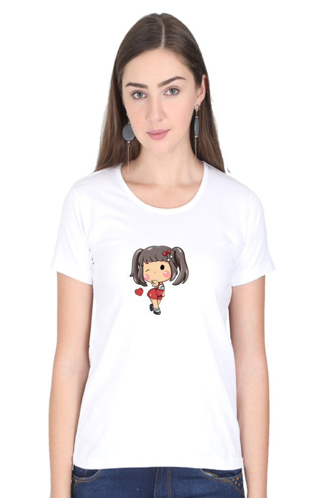 Cute Girl Women's Rounded Neck T-shirt