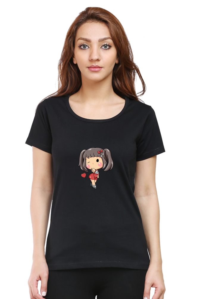 Cute Girl Women's Rounded Neck T-shirt