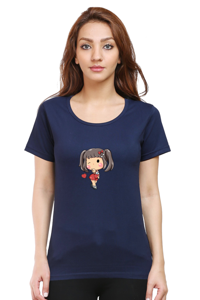 Cute Girl Women's Rounded Neck T-shirt