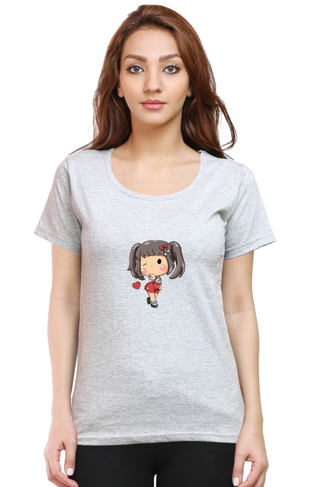 Cute Girl Women's Rounded Neck T-shirt
