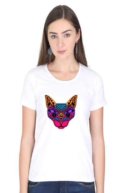 Neon Cat Women's Rounded Neck T-shirt