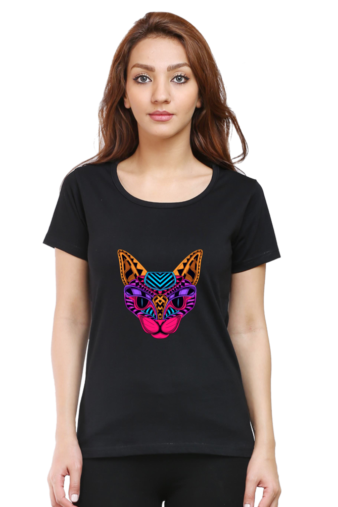 Neon Cat Women's Rounded Neck T-shirt