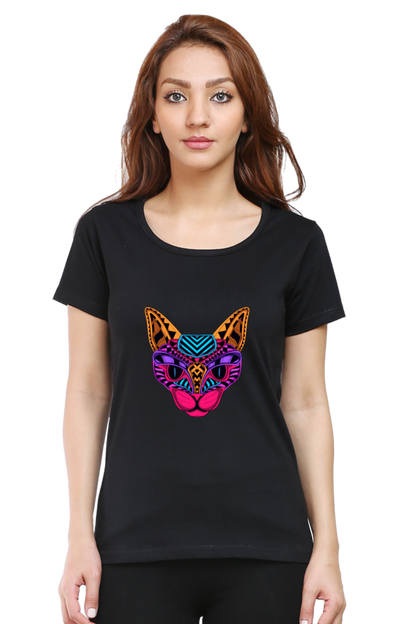 Neon Cat Women's Rounded Neck T-shirt