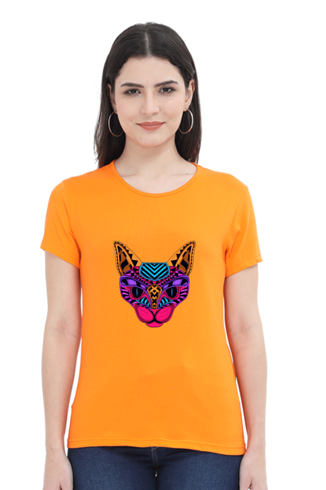 Neon Cat Women's Rounded Neck T-shirt