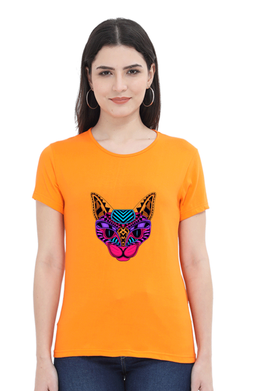 Neon Cat Women's Rounded Neck T-shirt