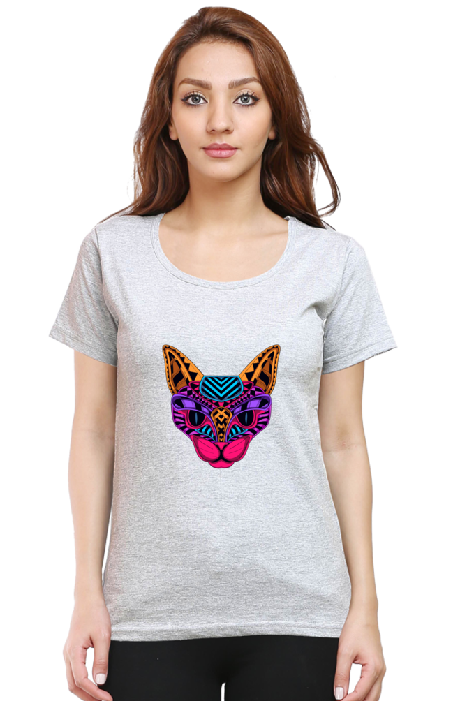 Neon Cat Women's Rounded Neck T-shirt