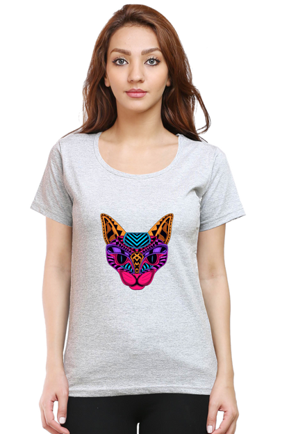 Neon Cat Women's Rounded Neck T-shirt